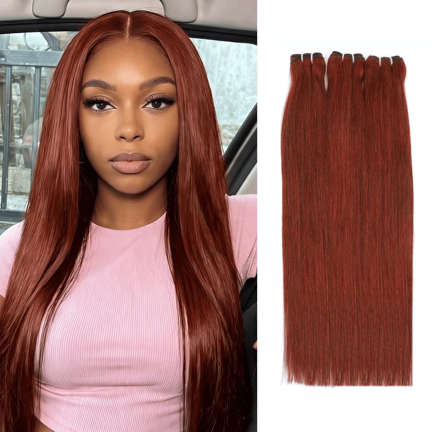Amazon.com : HERMOUS 13A Double Drawn Reddish Brown Straight Human